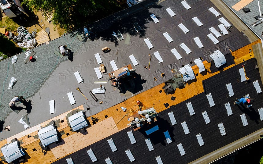 Aerial view of re-roofing.
